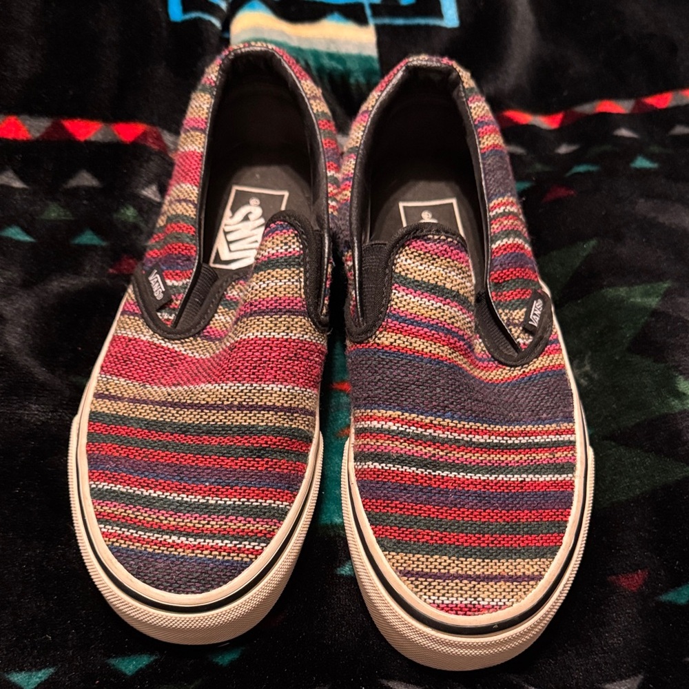 Vans Striped Red and Blue Slip-On Shoes